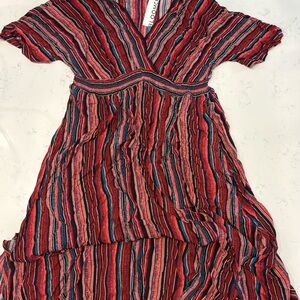 BloomChic Red Multicolor Striped Maxi Dress